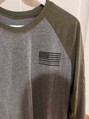Born Primitive Heather Gray Tee with Olive Raglan Sleeves